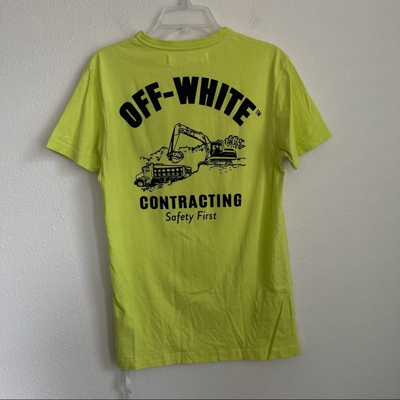 Off White Short Sleeve Contracting Safety First Neon Tee T Shirt - Picture 6 of 8